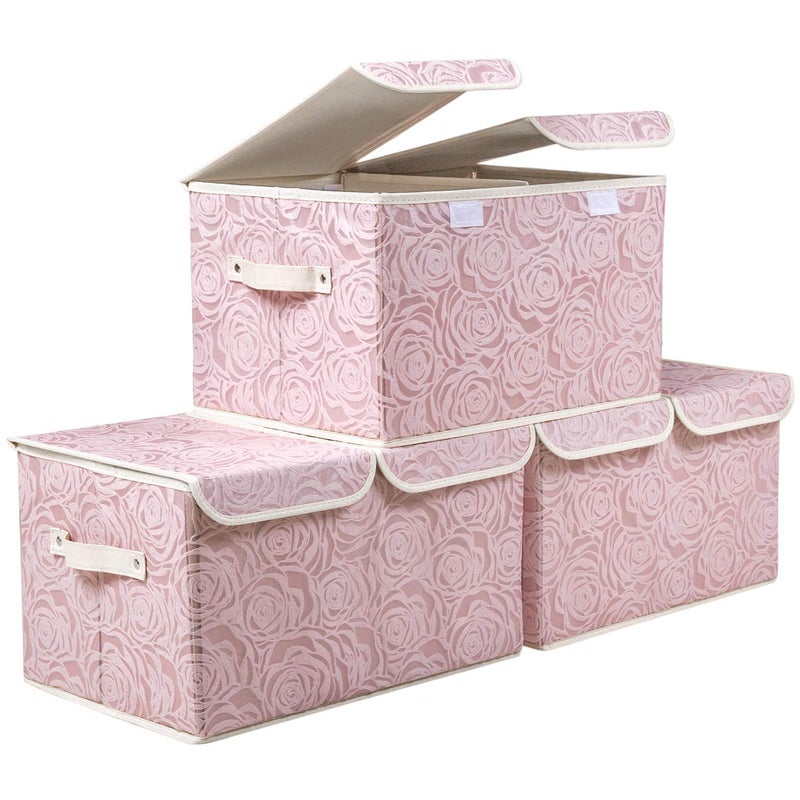 PRANDOM Large Stackable Storage Bins with Lids Fabric Decorative Storage Box Cubes Organizer Containers Baskets with Cover Handles Divider for Bedroom Closet Living Room 17.3x11.8x9.8 Inch 3 Pack - Image 1